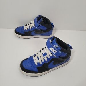 Nike Court Borough Mid 2 Blue Black Leather Sneakers Shoes DM8872-001 Youth Sz 4